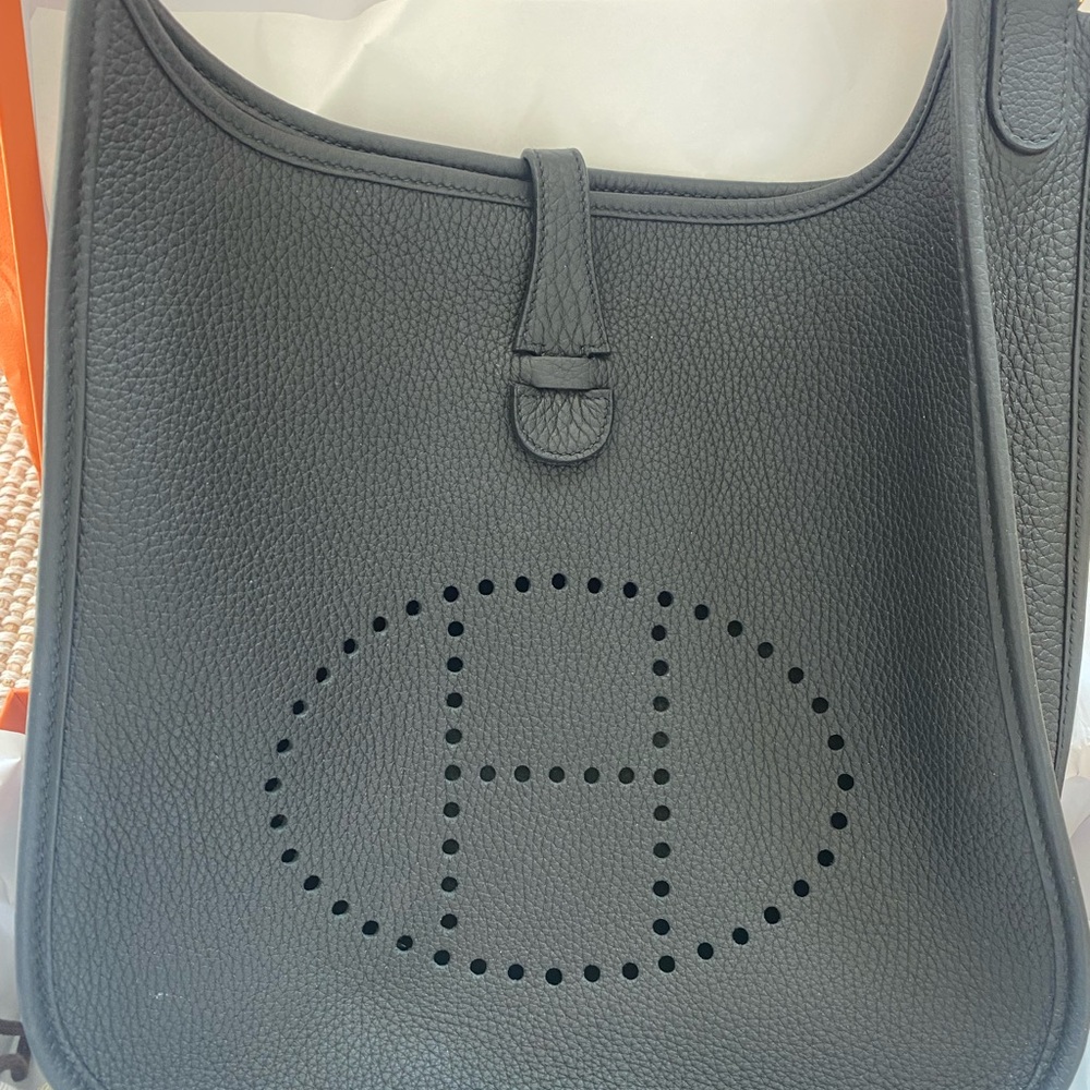 Hermes Gray Shoulder Bag with Iconic Perforated H